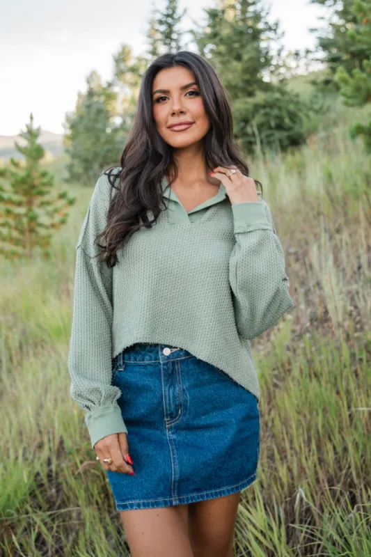 All Clear Olive Collared Textured Knit Top FINAL SALE sold by Pink Lily