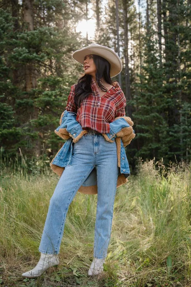 Most Wanted Rust Plaid Woven Blouse FINAL SALE sold by Pink Lily