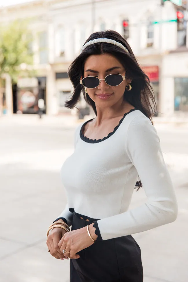 Not Much Different Ivory and Black Contrast Scalloped Hem Sweater FINAL SALE sold by Pink Lily product image thumbnail 3