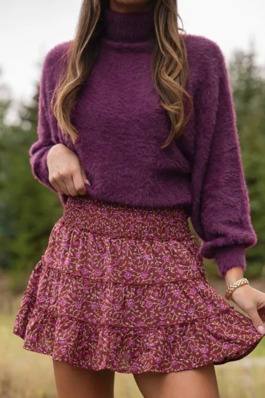 Through The Garden Berry Floral Mini Skort FINAL SALE sold by Pink Lily