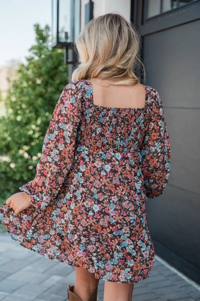 Let's Keep Going Brown Multi Square Neck Printed Long Sleeve Mini Dress FINAL SALE sold by Pink Lily product image thumbnail 4