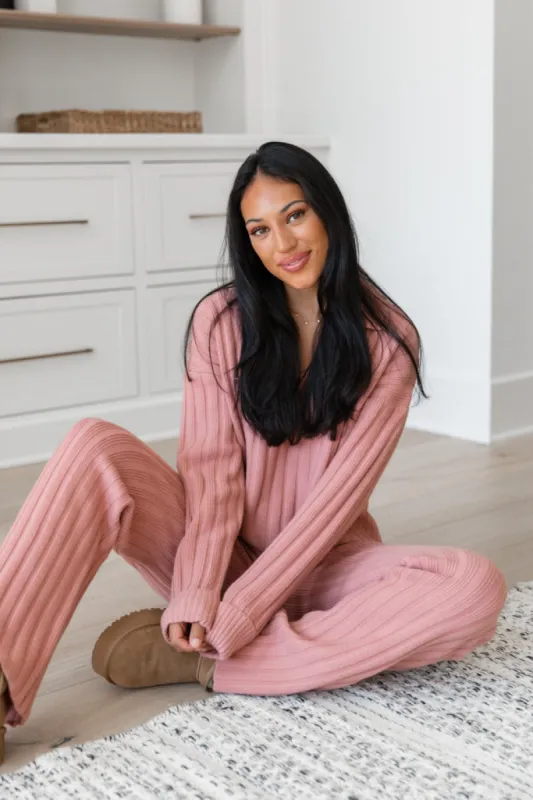 For The Long Haul Mauve Collared V-Neck Sweater FINAL SALE sold by Pink Lily