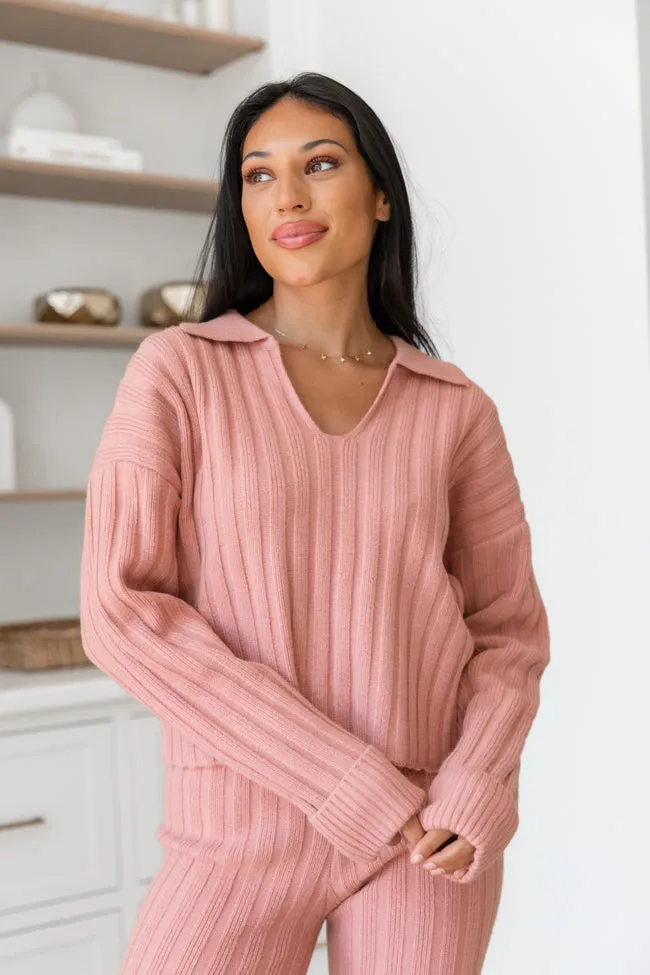 For The Long Haul Mauve Collared V-Neck Sweater FINAL SALE sold by Pink Lily product image thumbnail 2