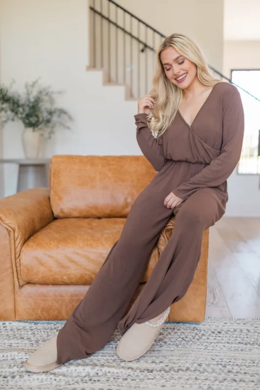 Heart To Heart Brown V-Neck Jumpsuit FINAL SALE sold by Pink Lily