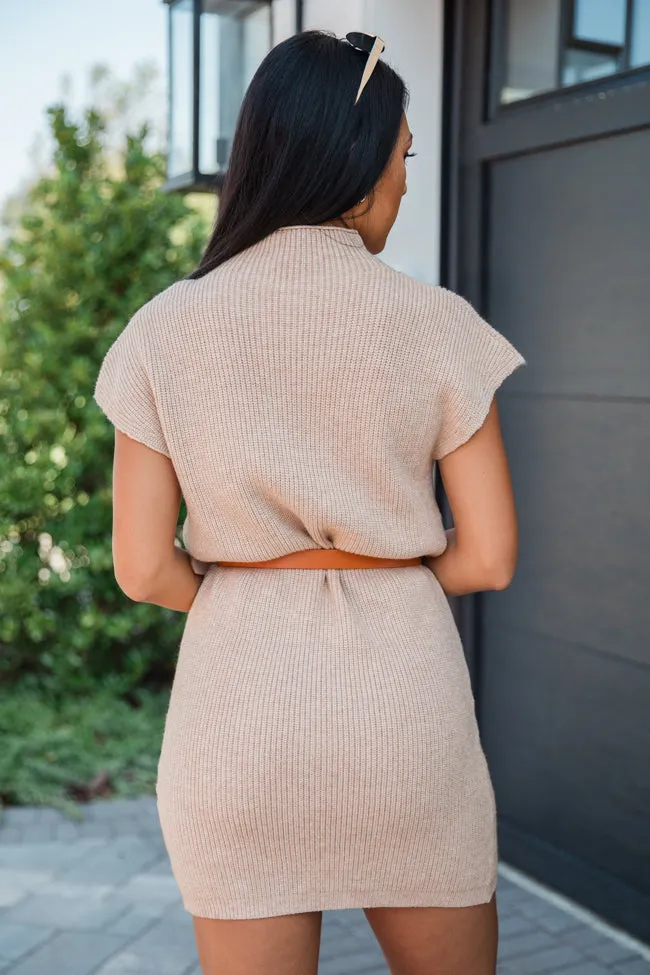Living The Dream Beige Cap Sleeve Mock Neck Sweater Dress FINAL SALE sold by Pink Lily product image thumbnail 4