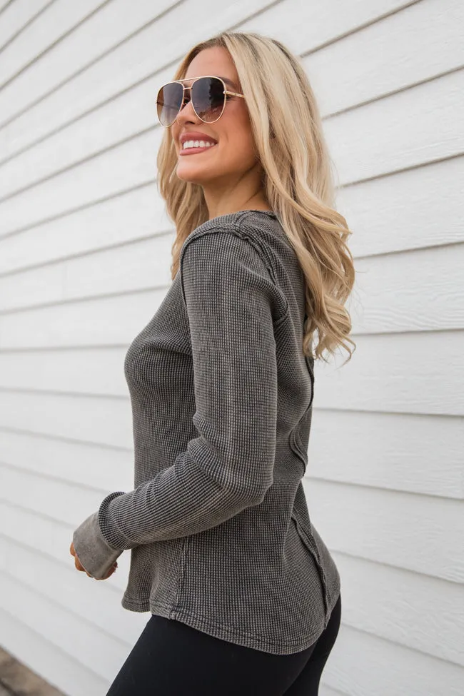 Make Your Choice Black Acid Wash Waffle Fitted Tee sold by Pink Lily product image thumbnail 4