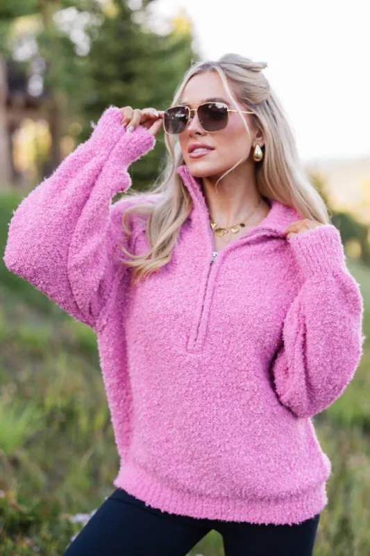 Signature Move Rose Fuzzy Quarter Zip Pullover sold by Pink Lily