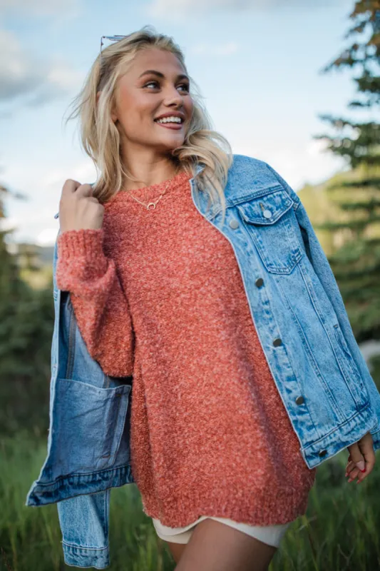 Dreamy Days Rust Fuzzy Crew Neck Sweater FINAL SALE sold by Pink Lily
