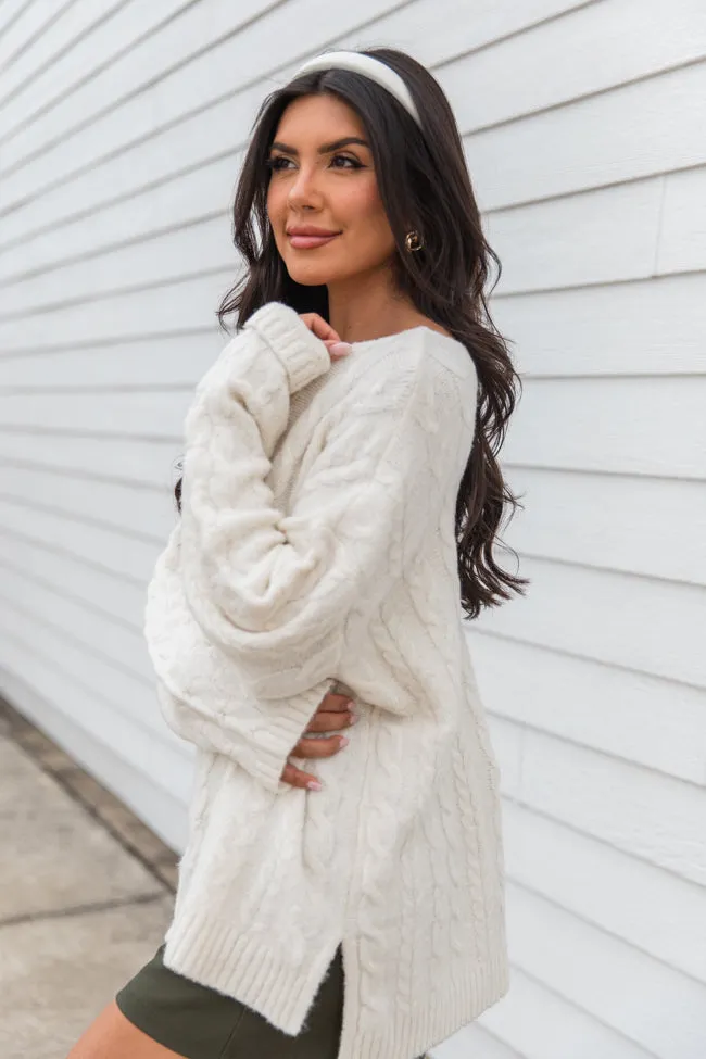 When You Call Ivory Oversized Cable Knit V-neck Sweater FINAL SALE sold by Pink Lily product image thumbnail 4