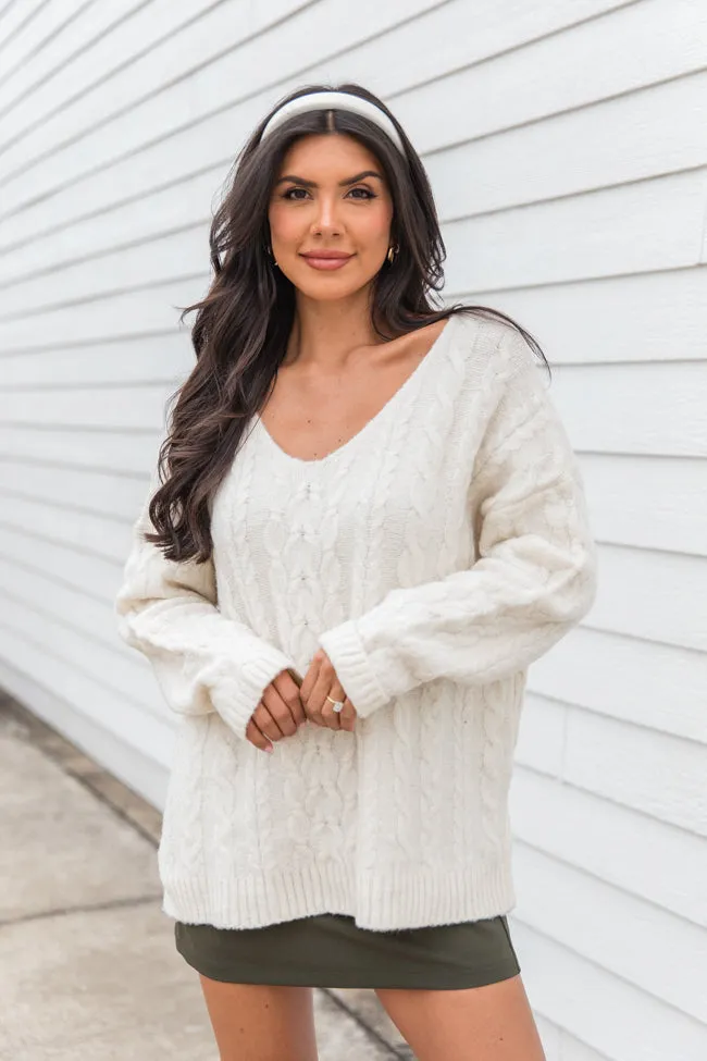 When You Call Ivory Oversized Cable Knit V-neck Sweater FINAL SALE sold by Pink Lily product image thumbnail 3