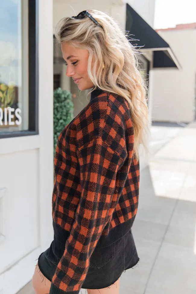Plaid Pursuit Black and Camel Mock Neck Sweater FINAL SALE sold by Pink Lily product image thumbnail 4