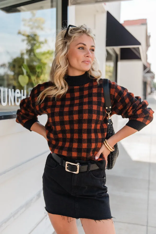 Plaid Pursuit Black and Camel Mock Neck Sweater FINAL SALE sold by Pink Lily