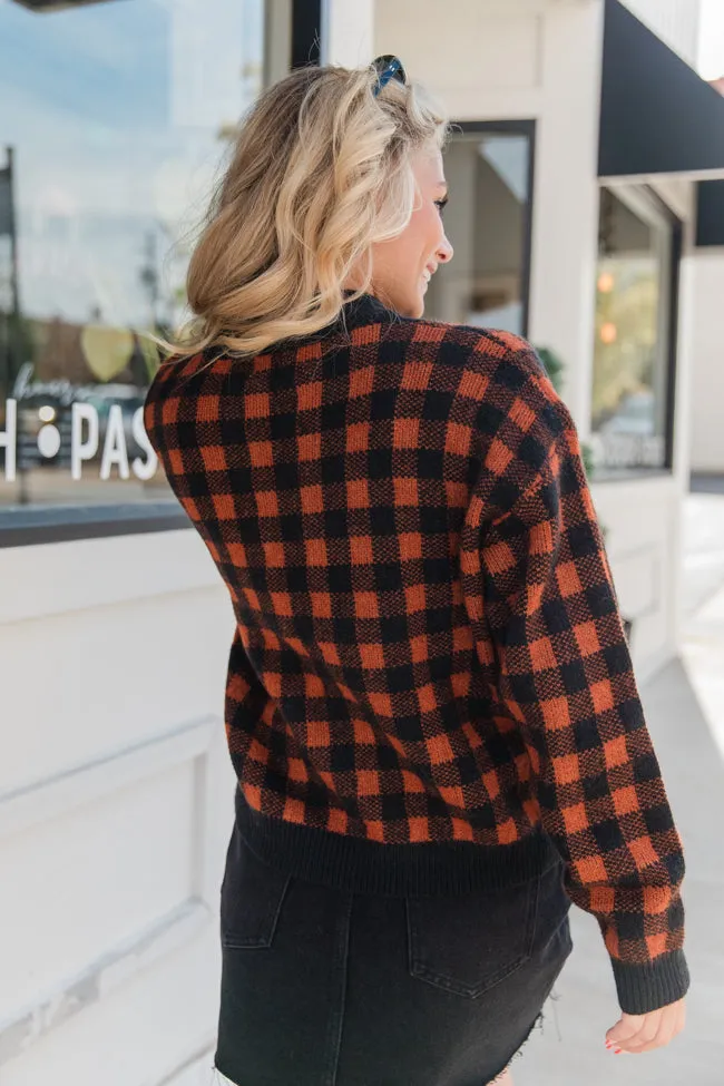 Plaid Pursuit Black and Camel Mock Neck Sweater FINAL SALE sold by Pink Lily product image thumbnail 5