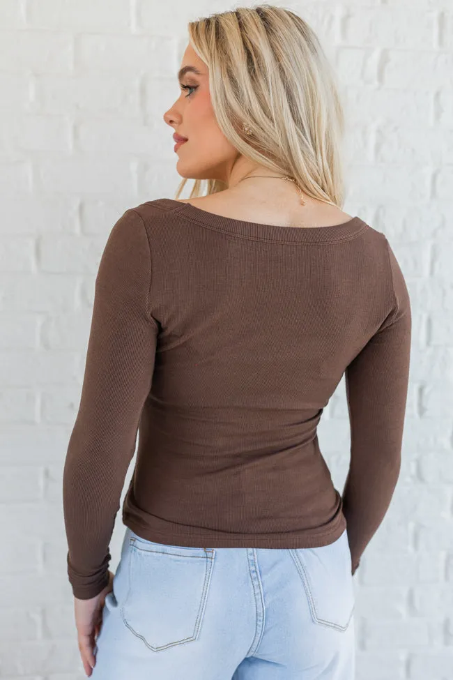 Make Your Choice Brown Ribbed Scoop Neck Long Sleeve Tee FINAL SALE sold by Pink Lily product image thumbnail 4
