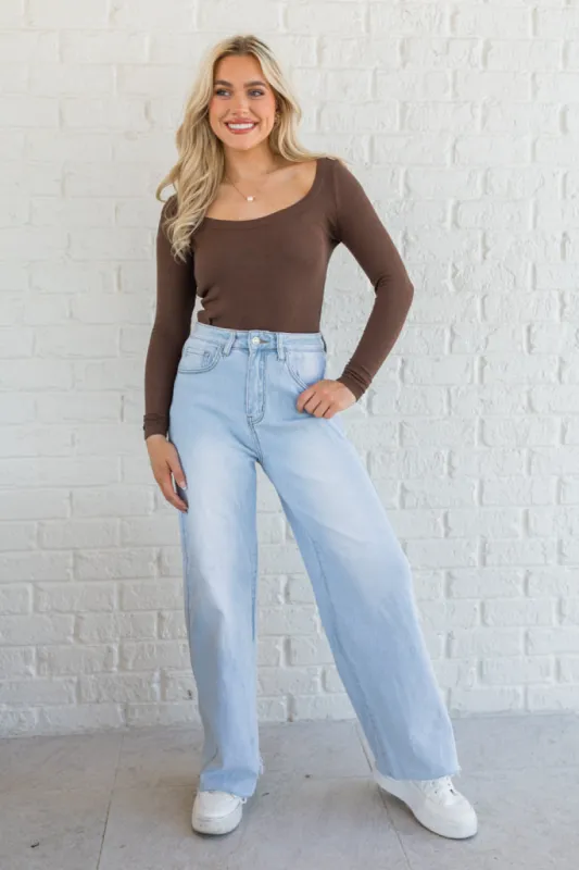 Make Your Choice Brown Ribbed Scoop Neck Long Sleeve Tee FINAL SALE sold by Pink Lily