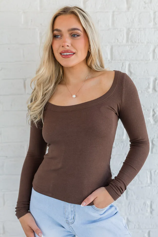Make Your Choice Brown Ribbed Scoop Neck Long Sleeve Tee FINAL SALE sold by Pink Lily product image thumbnail 2