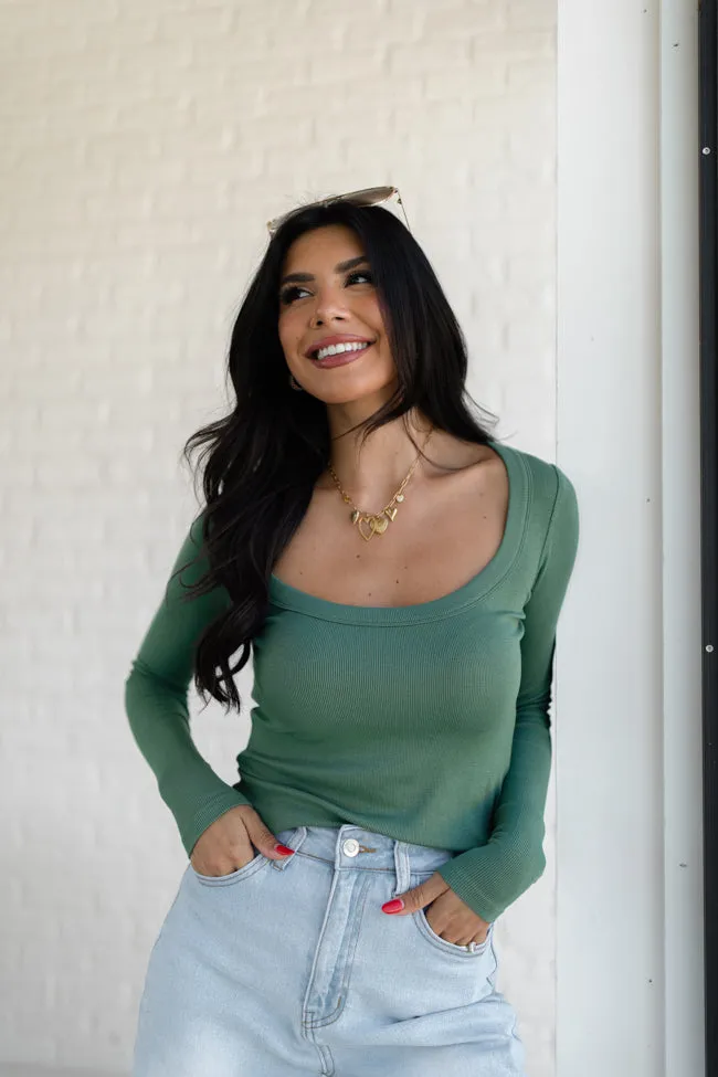 Make Your Choice Olive Ribbed Scoop Neck Long Sleeve Tee FINAL SALE sold by Pink Lily