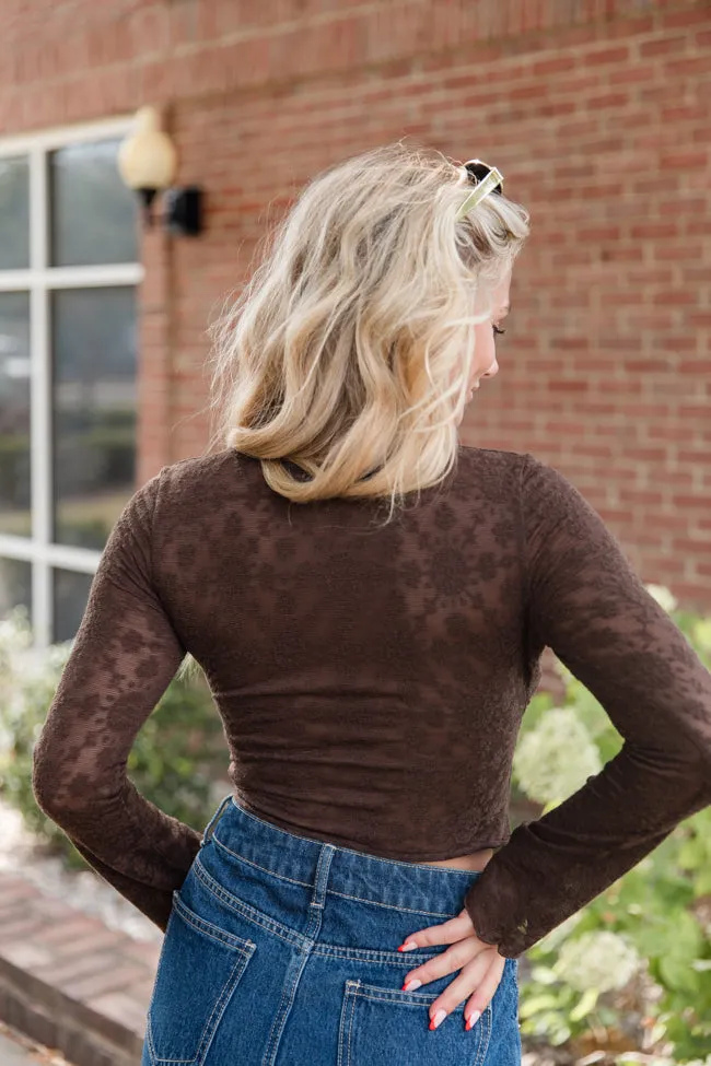 Nice Days Ahead Brown Lace Knit Sweetheart Neckline Top FINAL SALE sold by Pink Lily product image thumbnail 4