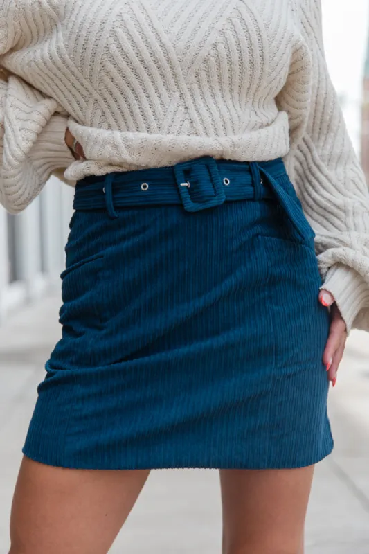Talk About It Navy Belted Corduroy Skirt FINAL SALE sold by Pink Lily