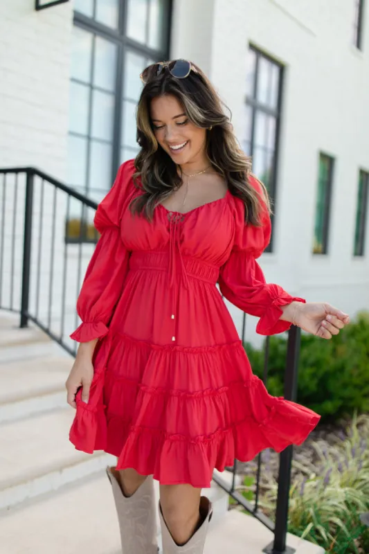 In Full Swing Red Ruffle Detail Mini Dress FINAL SALE sold by Pink Lily