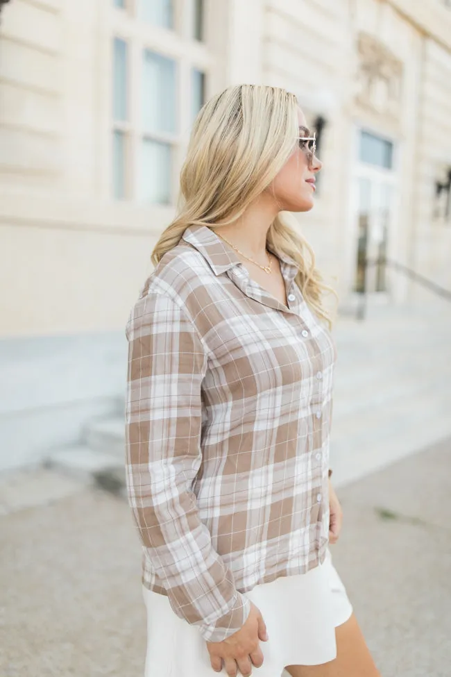 Paid My Dues Tan Lightweight Plaid Shirt FINAL SALE sold by Pink Lily product image thumbnail 4