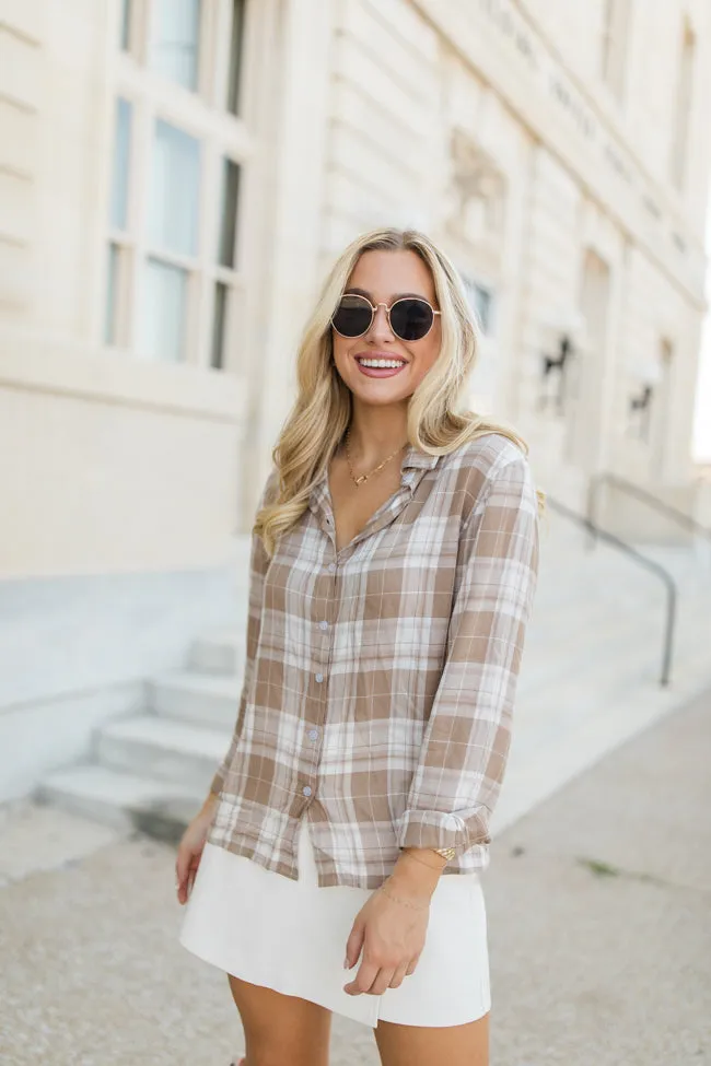 Paid My Dues Tan Lightweight Plaid Shirt FINAL SALE sold by Pink Lily product image thumbnail 3