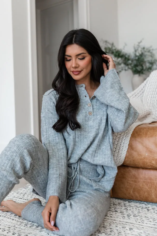 Downtime Heather Grey Ribbed Sweater Set sold by Pink Lily