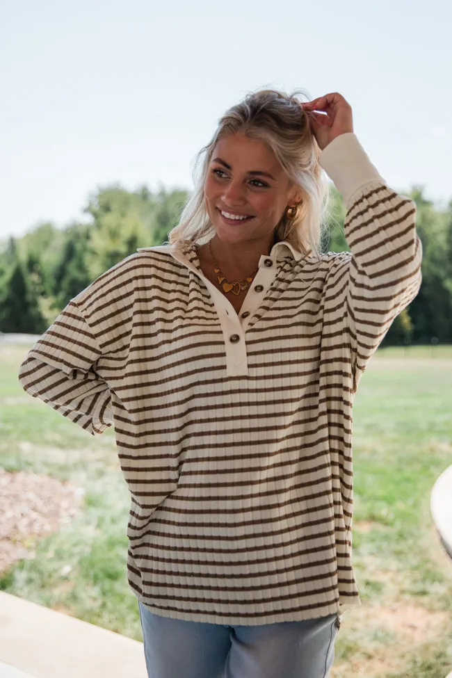 This Is The Life Brown Striped Collared Henley Oversized Knit Top DOORBUSTER sold by Pink Lily product image thumbnail 2
