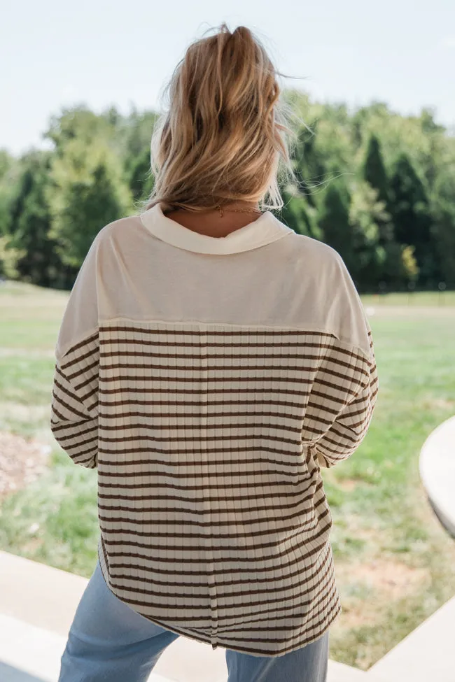 This Is The Life Brown Striped Collared Henley Oversized Knit Top DOORBUSTER sold by Pink Lily product image thumbnail 4