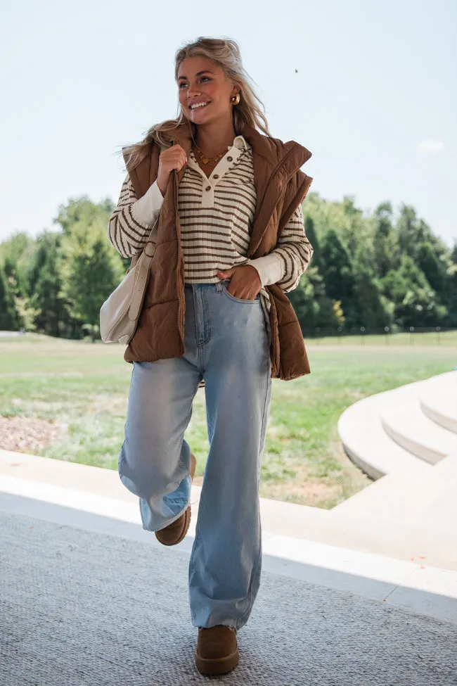 This Is The Life Brown Striped Collared Henley Oversized Knit Top DOORBUSTER sold by Pink Lily