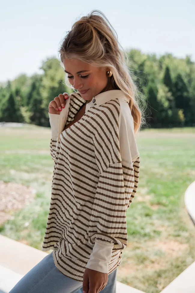 This Is The Life Brown Striped Collared Henley Oversized Knit Top DOORBUSTER sold by Pink Lily product image thumbnail 3
