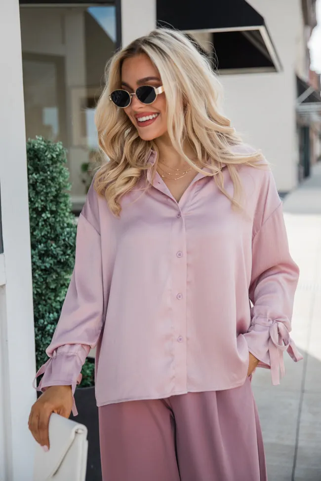 Think It Through Mauve Bow Cuff Satin Button Down Shirt FINAL SALE sold by Pink Lily product image thumbnail 3