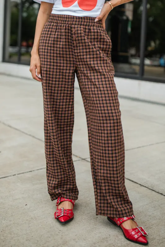 Daydreamer Brown and Black Plaid Boxer Pants FINAL SALE sold by Pink Lily