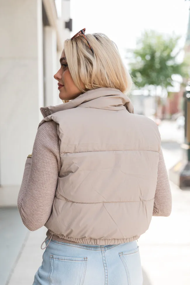 Bunny Slopes Taupe Soft Coated Puffer Vest sold by Pink Lily product image thumbnail 4