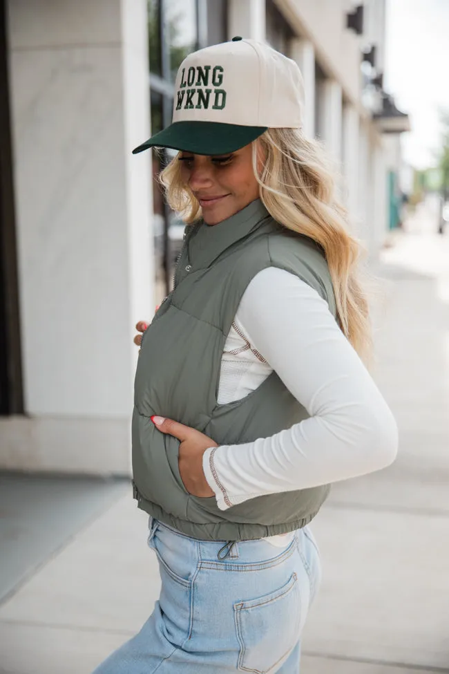 Bunny Slopes Olive Soft Coated Puffer Vest sold by Pink Lily product image thumbnail 3