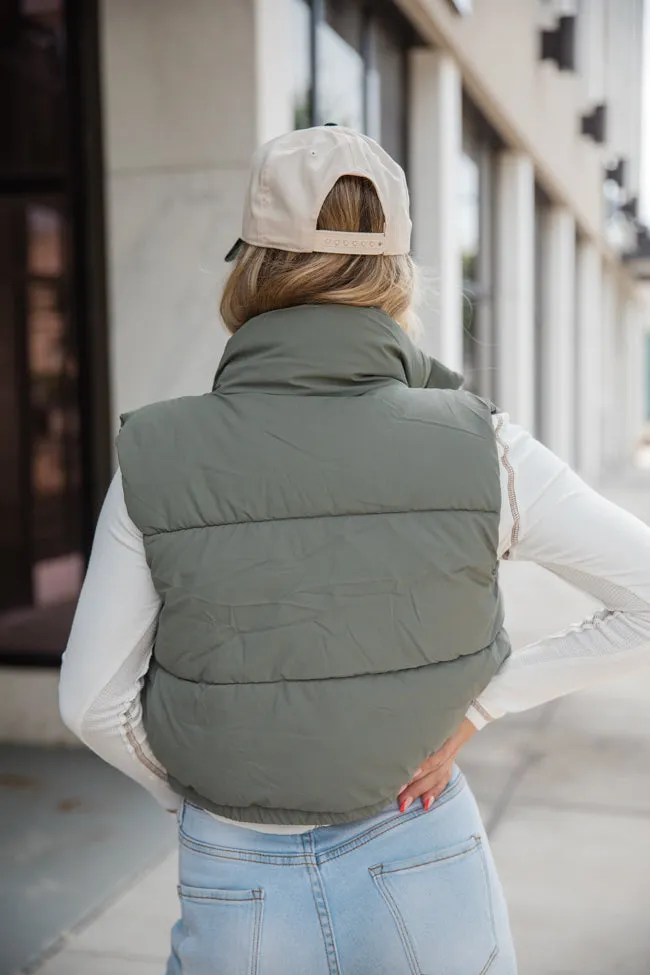 Bunny Slopes Olive Soft Coated Puffer Vest sold by Pink Lily product image thumbnail 4