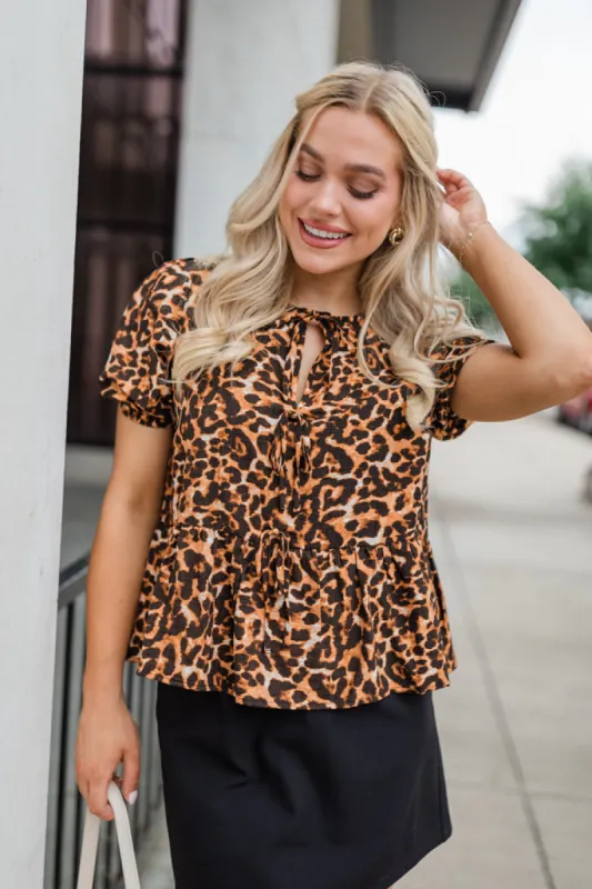 Running Wild Leopard Print Tie Front Blouse  FINAL SALE sold by Pink Lily
