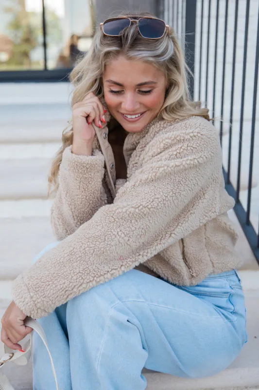Headed To The Slopes Beige Sherpa Pullover sold by Pink Lily