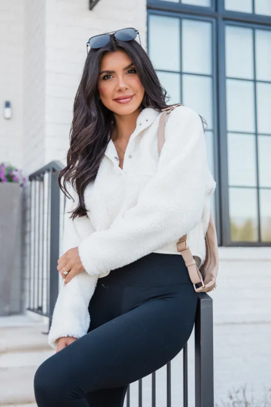 Headed To The Slopes White Sherpa Pullover FINAL SALE sold by Pink Lily