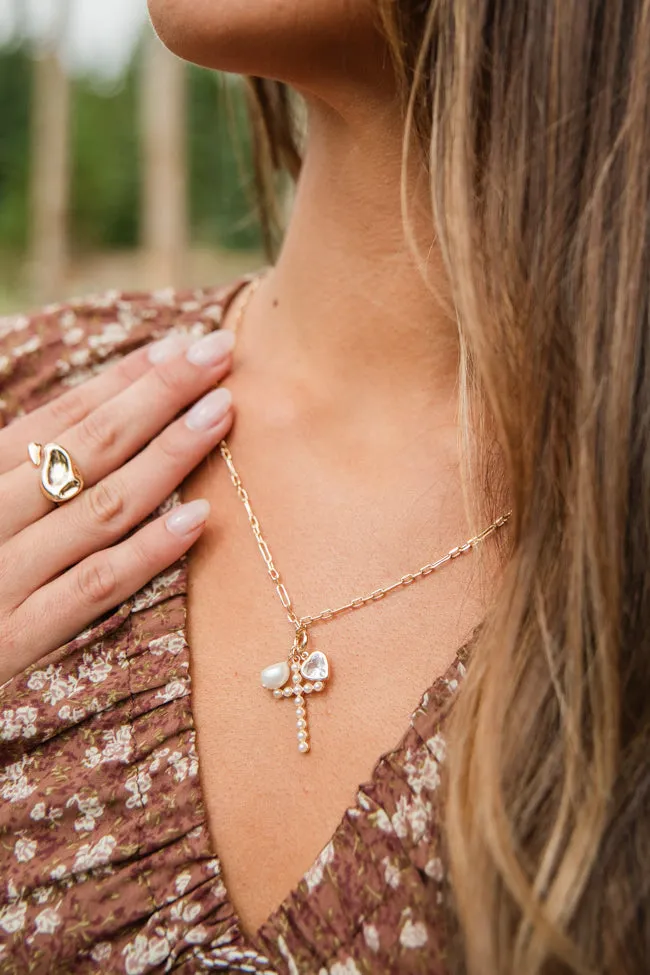 Pearl Studded Cross Charm Necklace sold by Pink Lily product image thumbnail 2