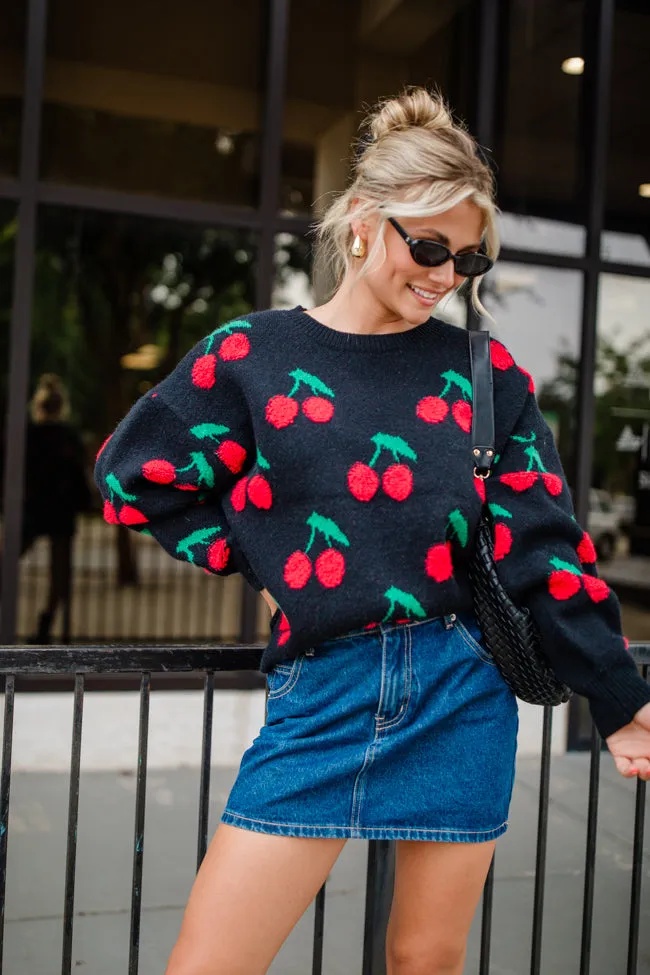 I Pick You Black Cherry Print Crew Neck Sweater sold by Pink Lily
