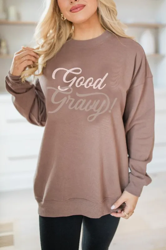Good Gravy Mocha Oversized Graphic Sweatshirt sold by Pink Lily