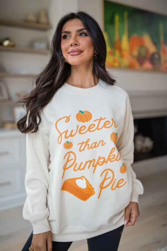 Sweeter Than Pumpkin Pie Cream Oversized Graphic Sweatshirt sold by Pink Lily