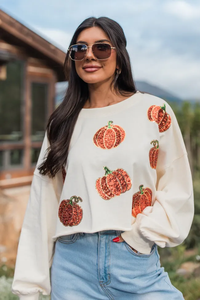 Pumpkin Spice Please Ivory Sequin Patch Sweatshirt FINAL SALE sold by Pink Lily