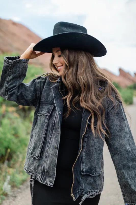 Mandie Washed Black Denim Jacket Emily Fauver X Pink Lily sold by Pink Lily