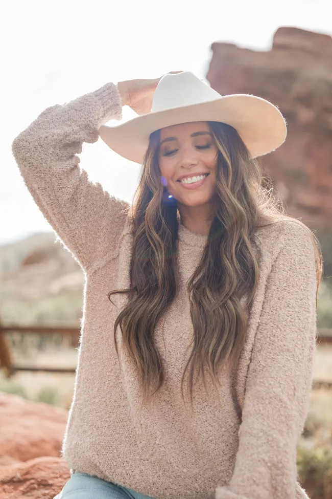 Elizabeth Mushroom Fuzzy Crew Neck Sweater Emily Fauver X Pink Lily sold by Pink Lily