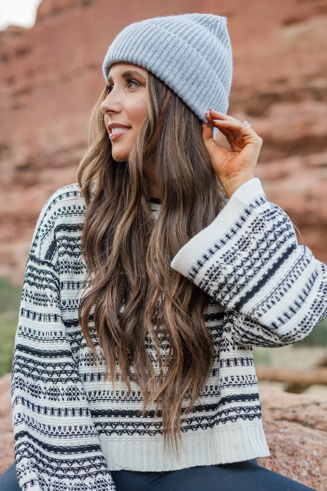 Grace Ivory and Black Printed Crew Neck Sweater Emily Fauver X Pink Lily sold by Pink Lily