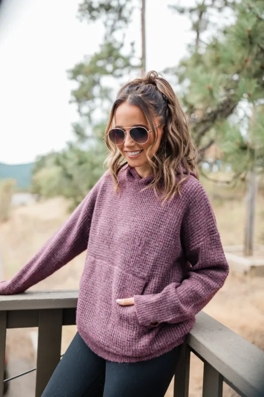 Susan Wine Oversized Waffle Hooded Sweater Emily Fauver X Pink Lily sold by Pink Lily