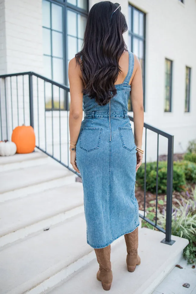 Dedicated To You Medium Wash Denim Midi Dress sold by Pink Lily product image thumbnail 5