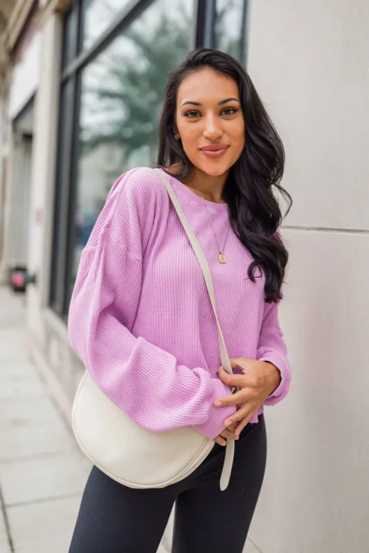 Fun and Games Pink Acid Washed Waffle Long Sleeve Tee FINAL SALE sold by Pink Lily